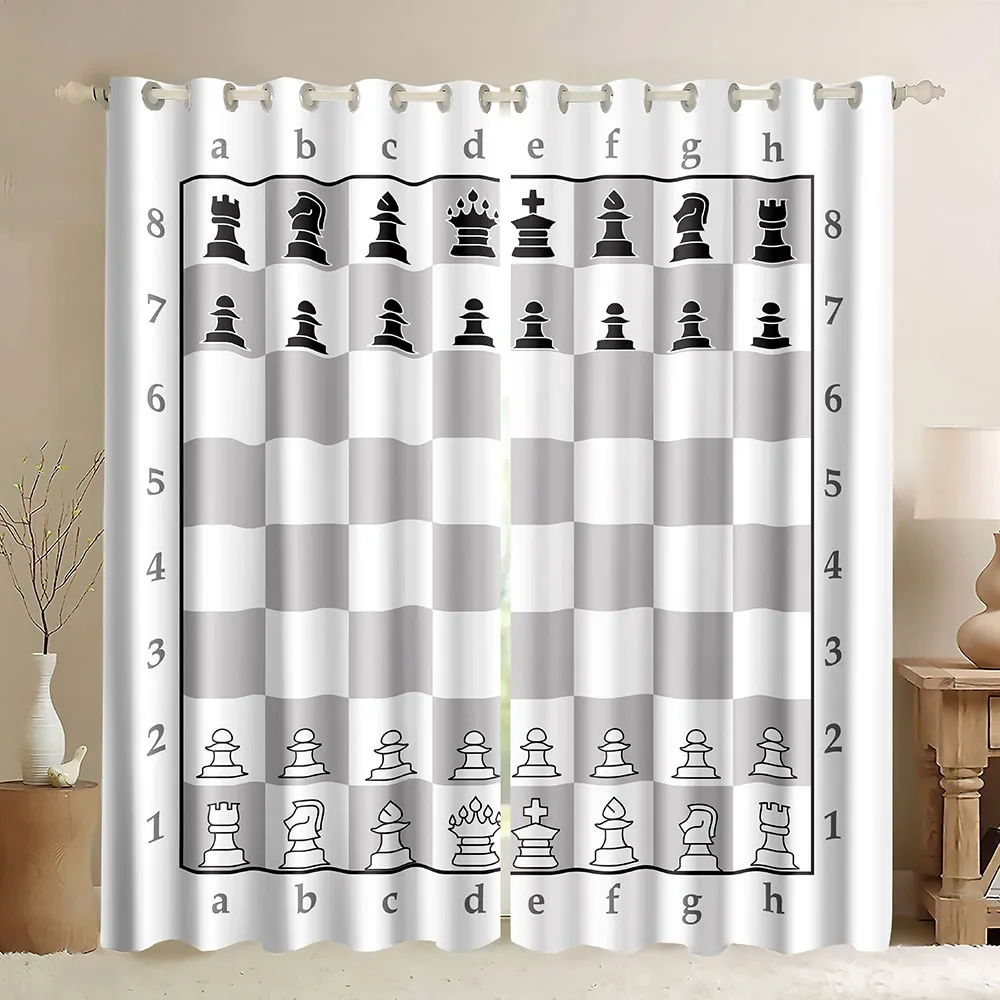 Board Game Cafe - Cortinas Opacas con Estampado de Tablero